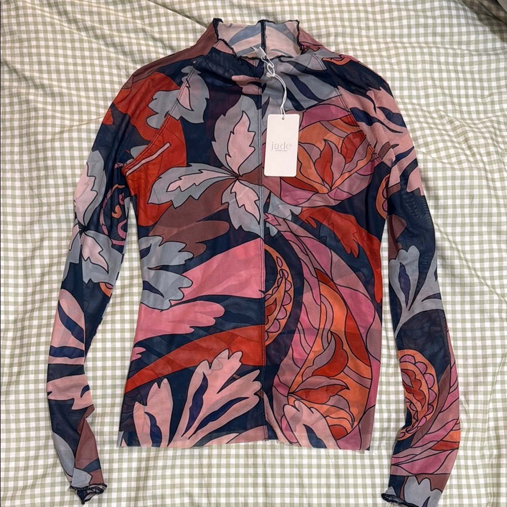Johnny Was Mesh long sleeve with Floral Design